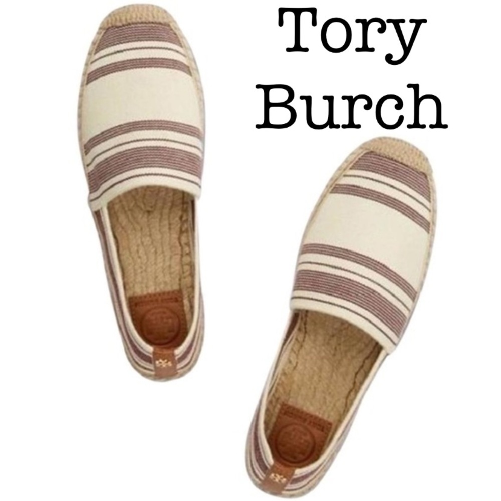 New Tory Burch Brown Striped Elastic Espadrilles Size 11